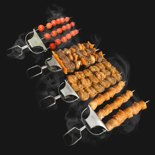 Stainless Steel BBQ Skewer | Double-Tine Design | Slide Scraper for Easy Cleaning | SpießPro