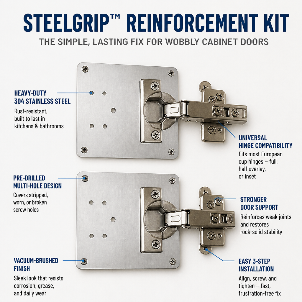 SteelGrip™ — Finally Stop Wobbly Doors and Own Rock-Solid Cabinet Confidence