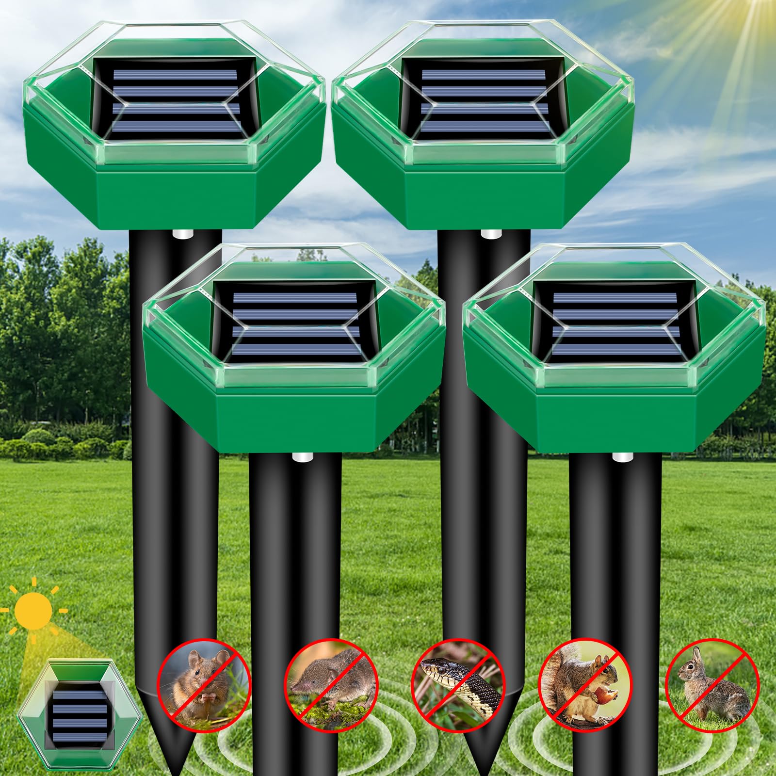 Mole Deterrent 4-Pack | Solar-Powered and Weather-Resistant | Simple Setup | MoleSilent