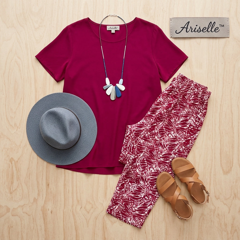 Ariselle™ – Relaxed Two-Piece Set with Soft Top and Printed Pants