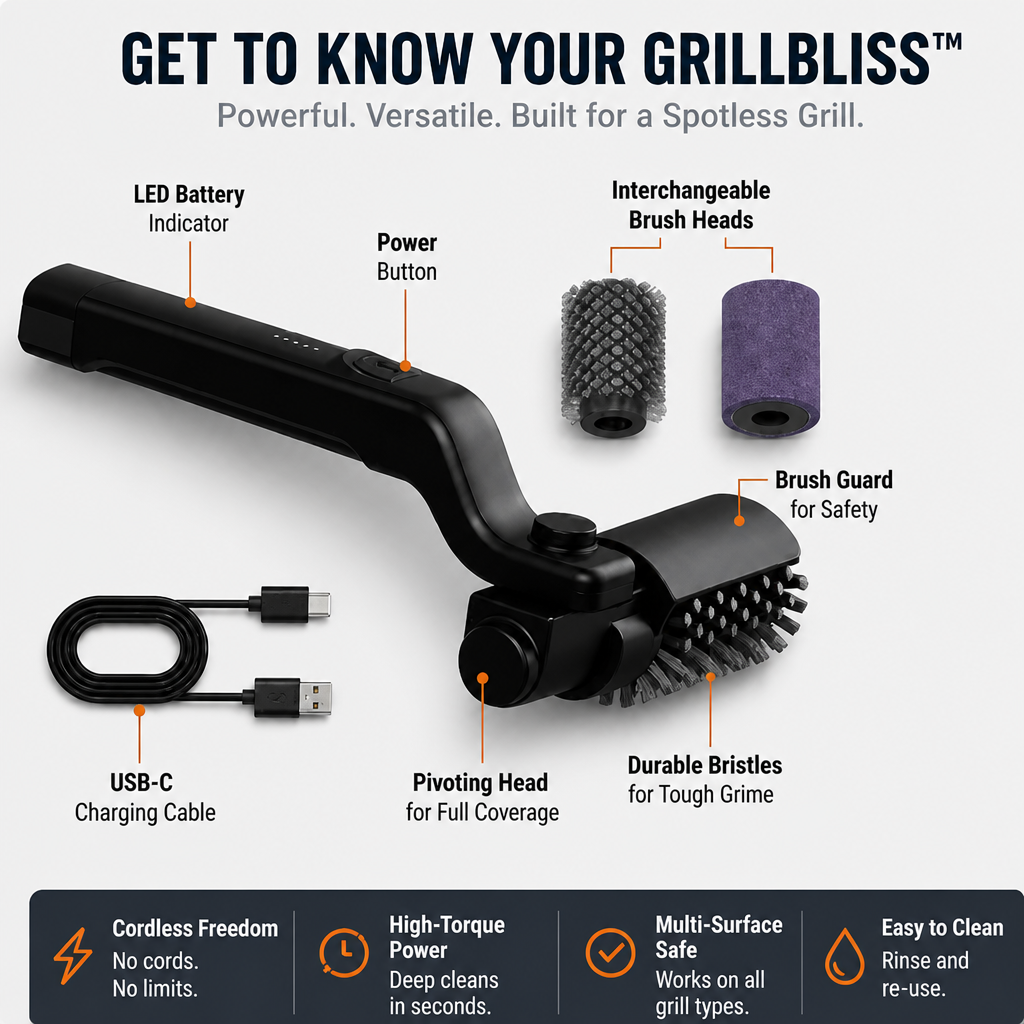 GrillBliss™ — Effortless Power That Makes Cleaning Your Grill a Breeze