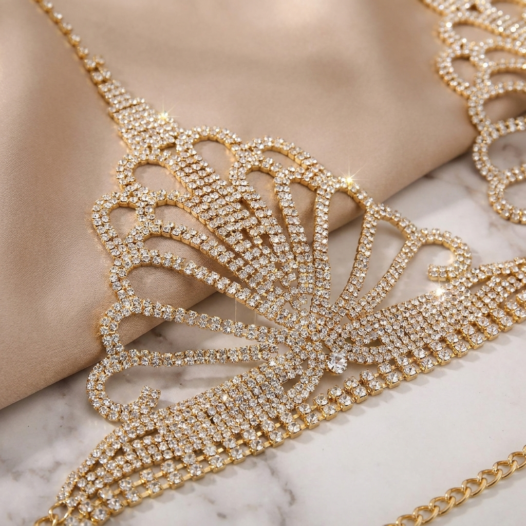 CelestiShine™ – Crystal Rhinestone Body Chain Lingerie Set with Butterfly Thong