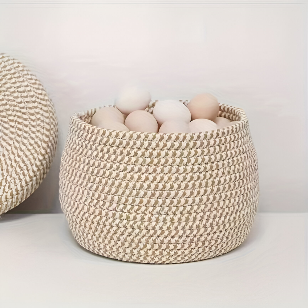 Handwoven Storage Basket | Round Woven Basket | Boho Style | CasaWeave