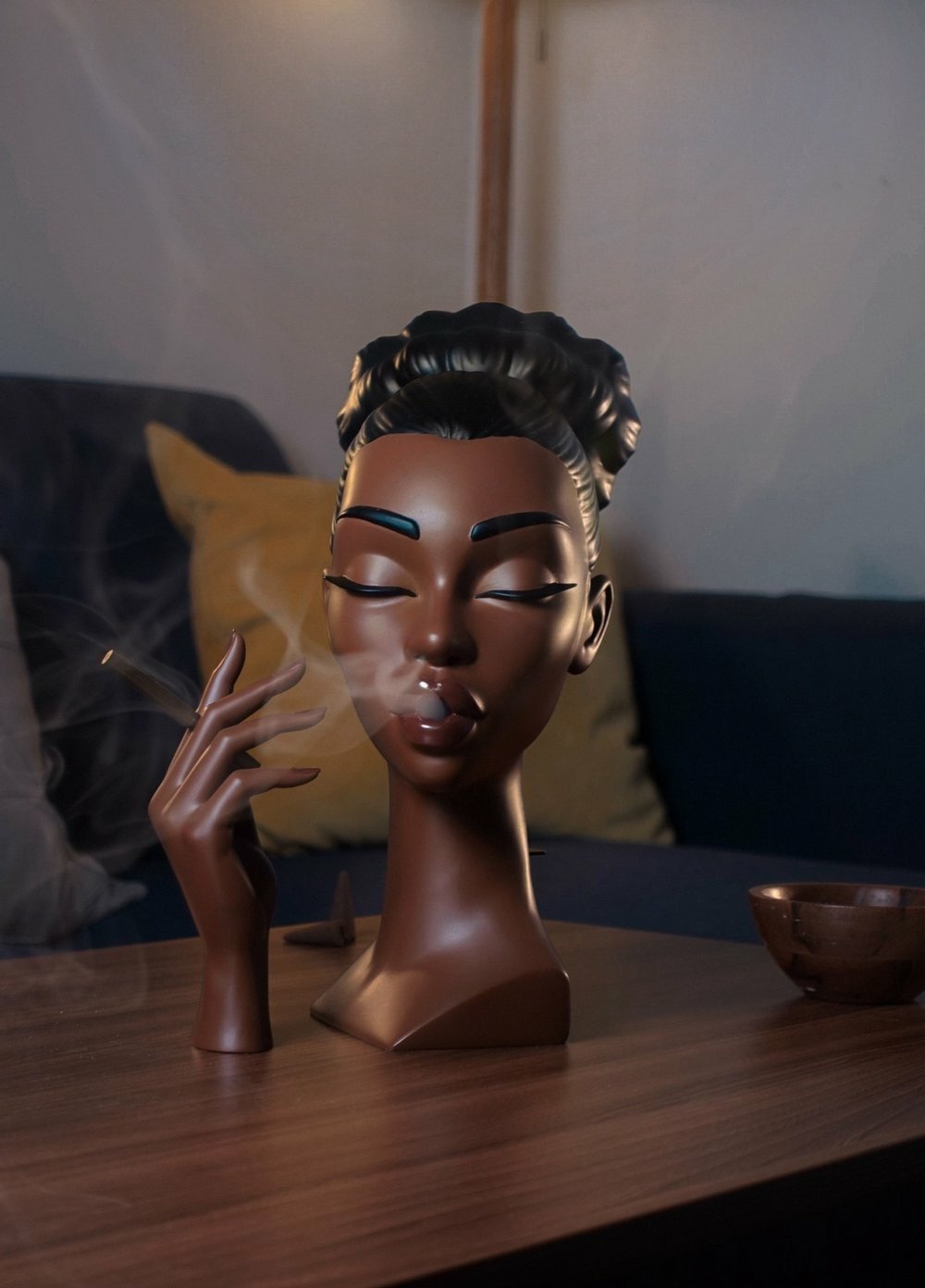 African Woman Head Incense Burner