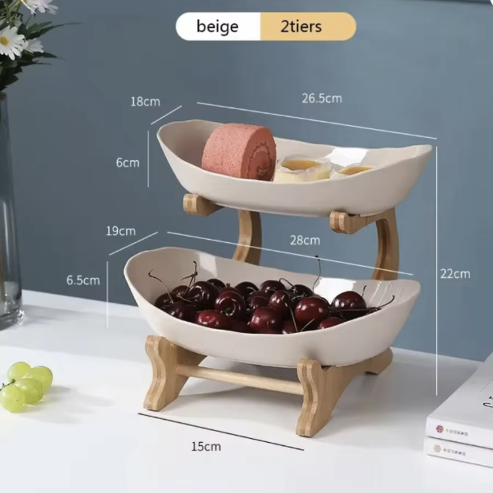 Multi-Tiered Wooden Fruit Bowl for Kitchen Organization