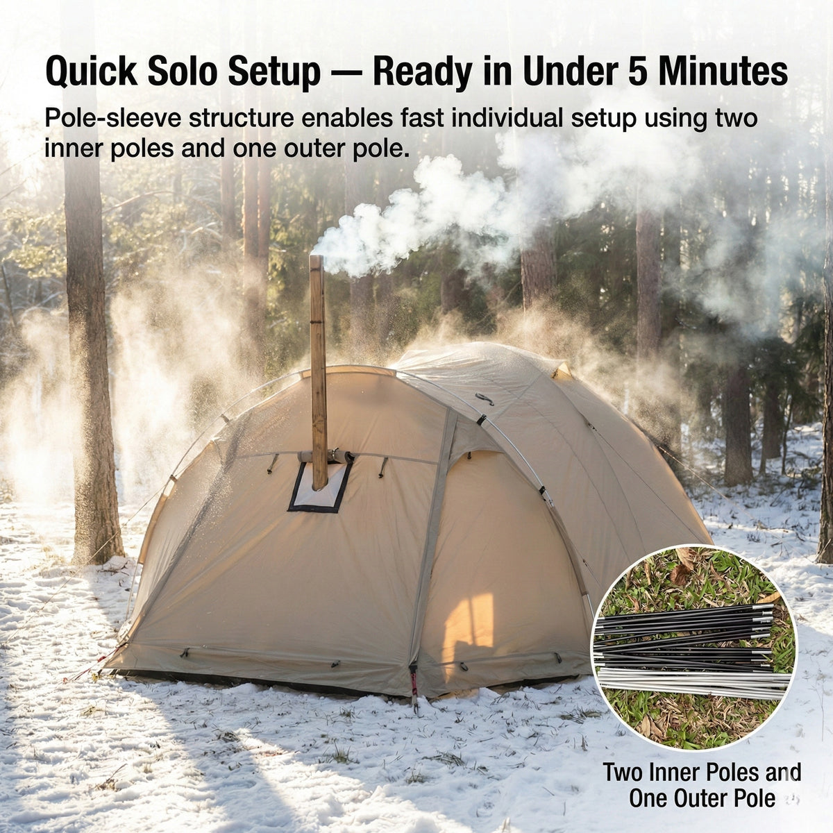 Family Camping Tent for All Seasons with Stove Flue Opening
