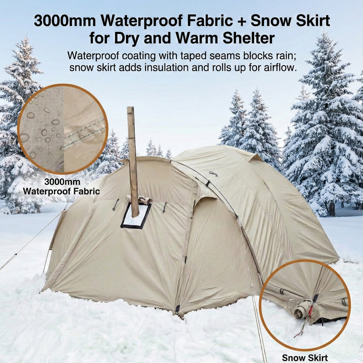 Family Camping Tent for All Seasons with Stove Flue Opening