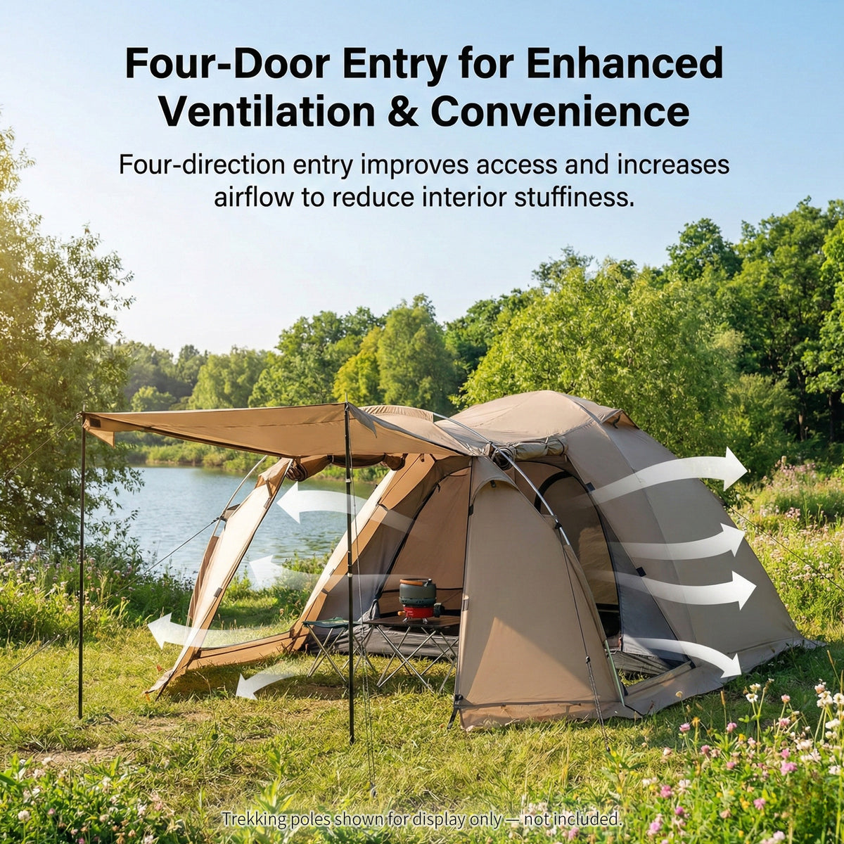 Family Camping Tent for All Seasons with Stove Flue Opening