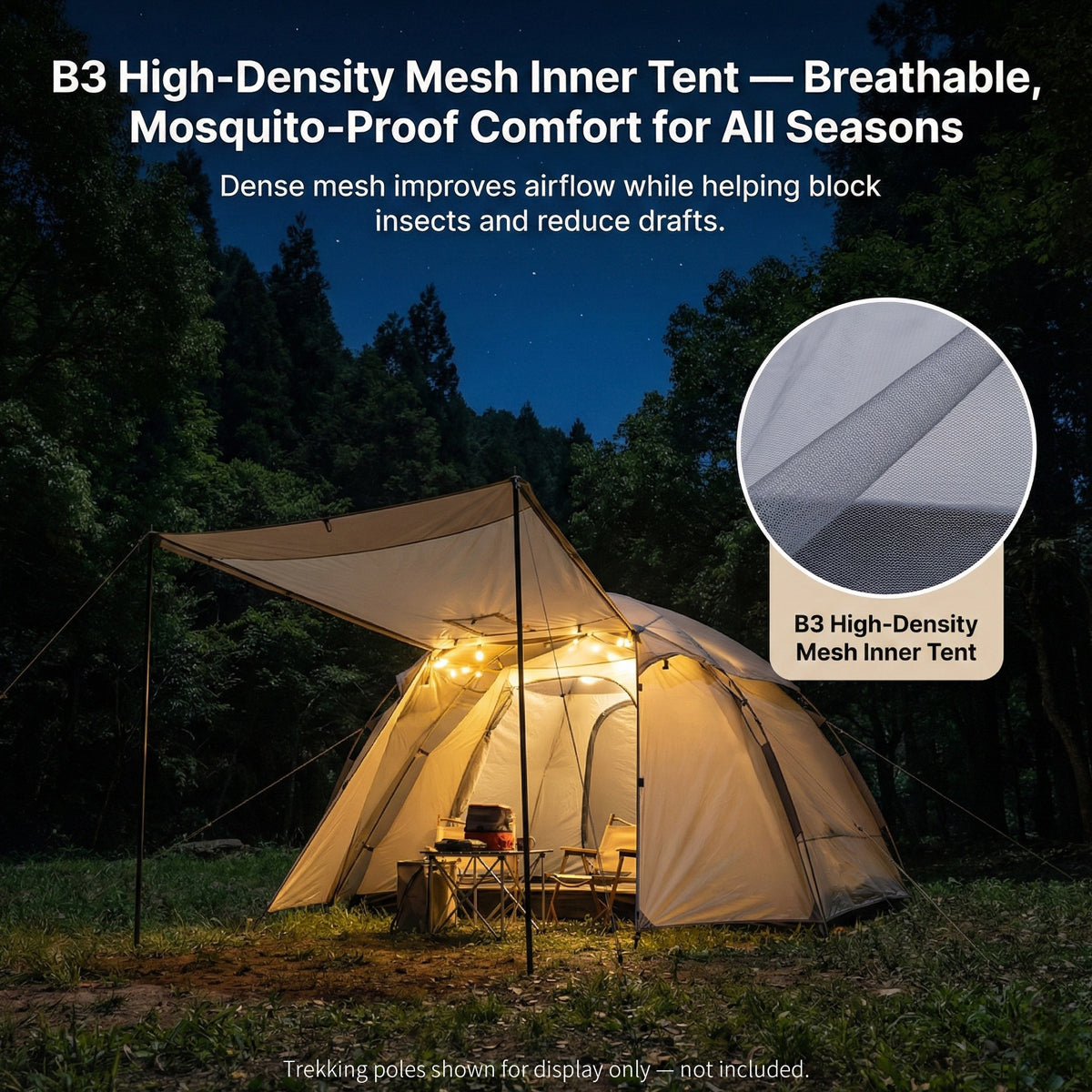 Family Camping Tent for All Seasons with Stove Flue Opening