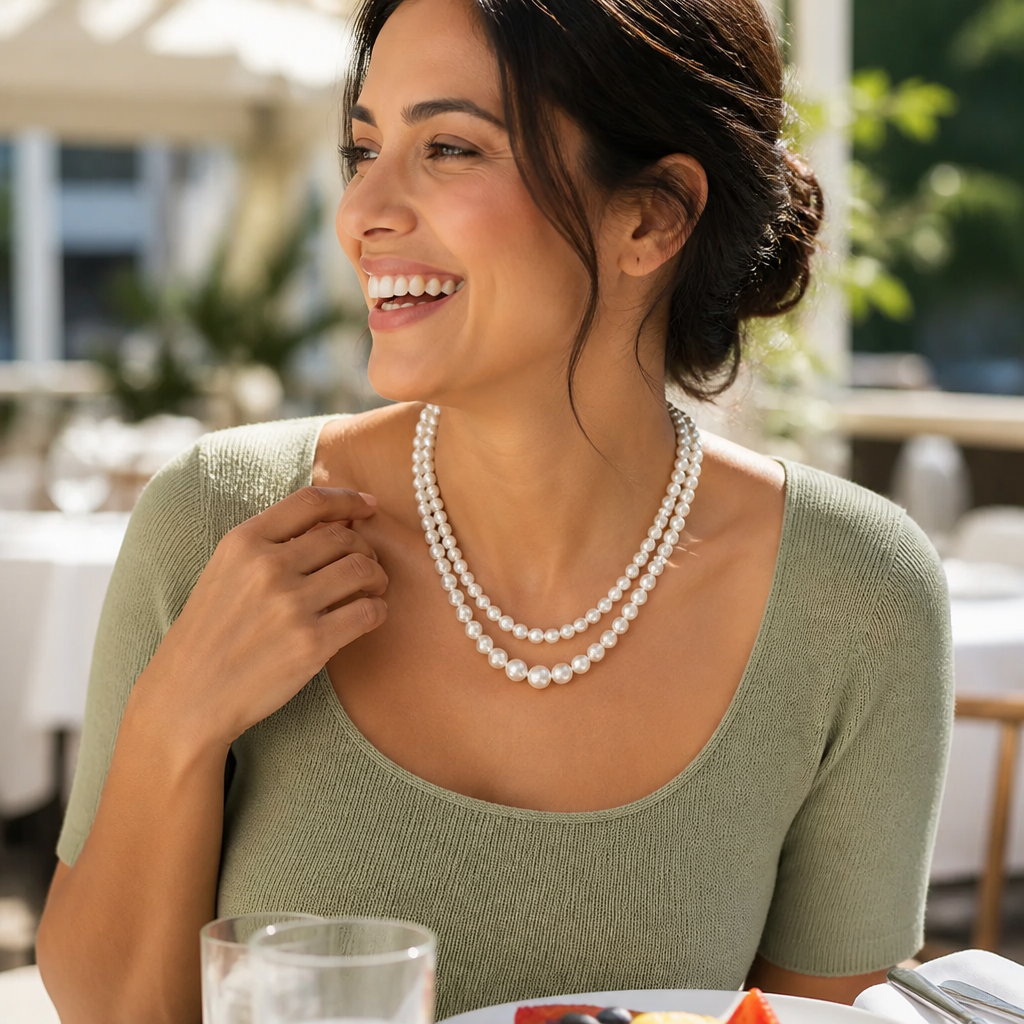 Valoré™ – Layered Graduated Pearl Necklace with Adjustable Stainless Steel Clasp