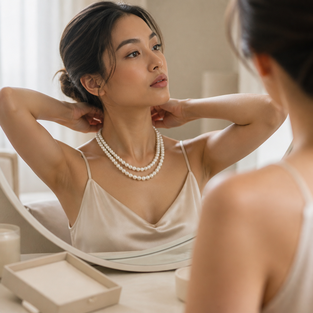 Valoré™ – Layered Graduated Pearl Necklace with Adjustable Stainless Steel Clasp