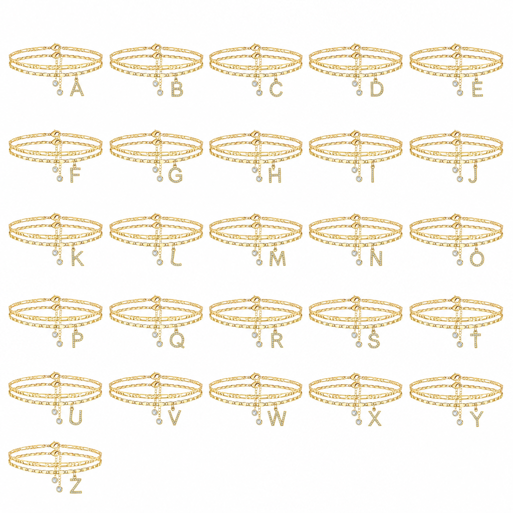 LumaLuxe™ – Layered Gold Initial Anklet with Rhinestone Letter Charm
