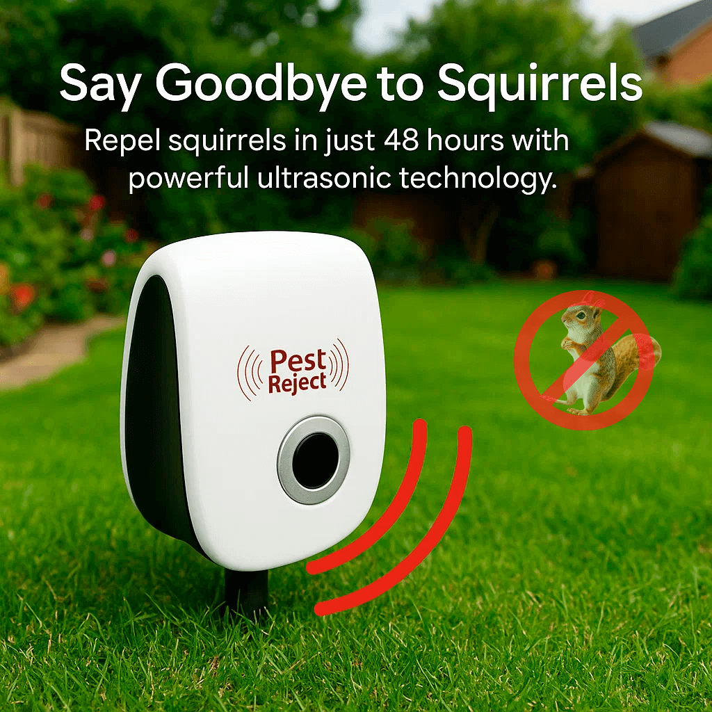 Ultrasonic Squirrel Repellent for Gardens and Yards - 48 Hour Effect