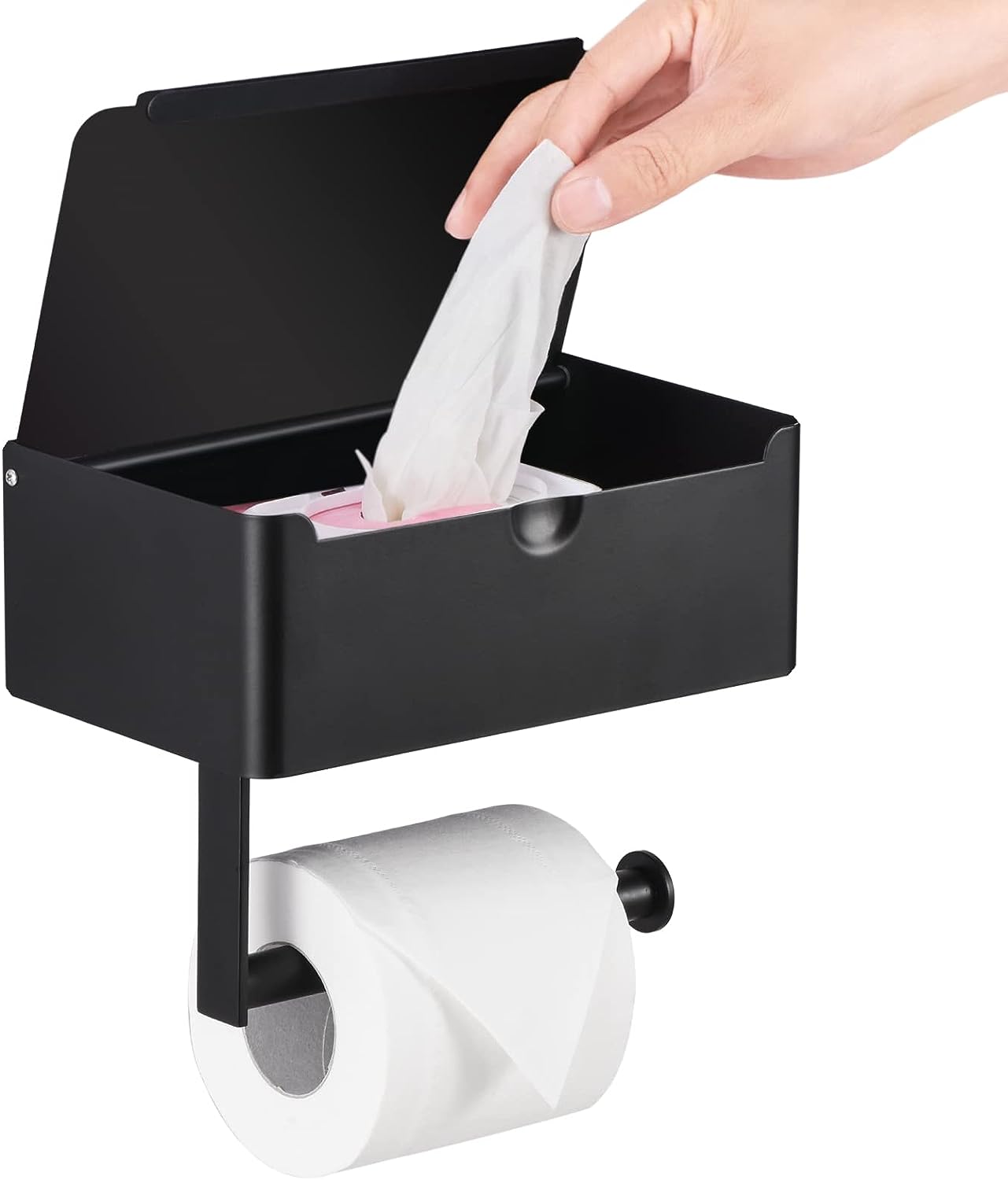 Tissue Dispenser | Stainless Steel Bathroom Paper Holder | 2-in-1 Holder with Shelf | SteelShelf