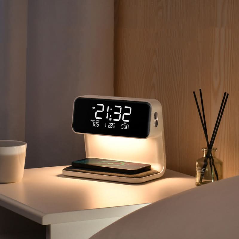 Bedside Light with Wireless Charger and Alarm Clock Unit