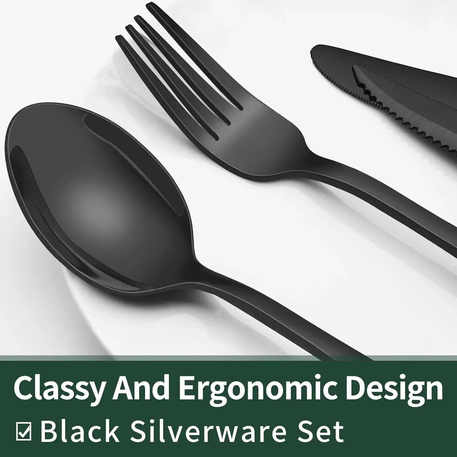 Cutlery Set | 24-Piece Matte Black Design | Includes Steak Knives | CutleryCraft