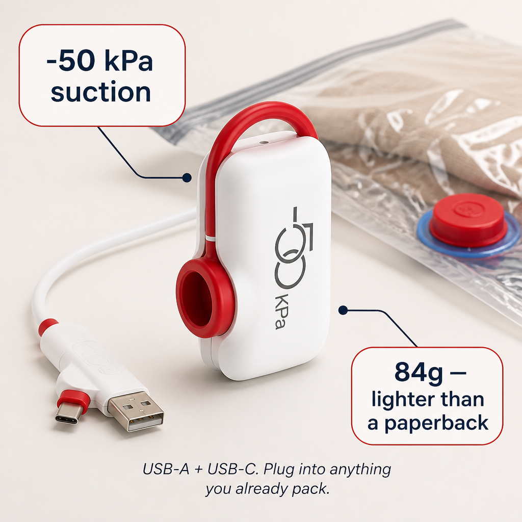 VoltPack™ — Shrink Your Suitcase 80% With a Pocket USB Vacuum Pump