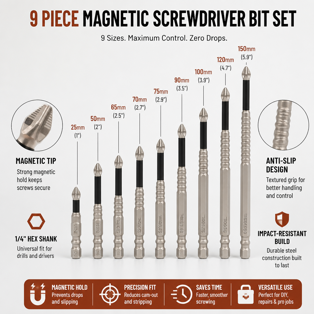 MagnoGrip™ Magnetic Screwdriver Bit Set — Lock Every Screw Instantly for Flawless, Frustration-Free Projects