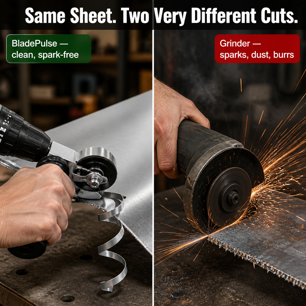 BladePulse™ — Turn Any Drill Into a Spark-Free Sheet-Metal Cutter