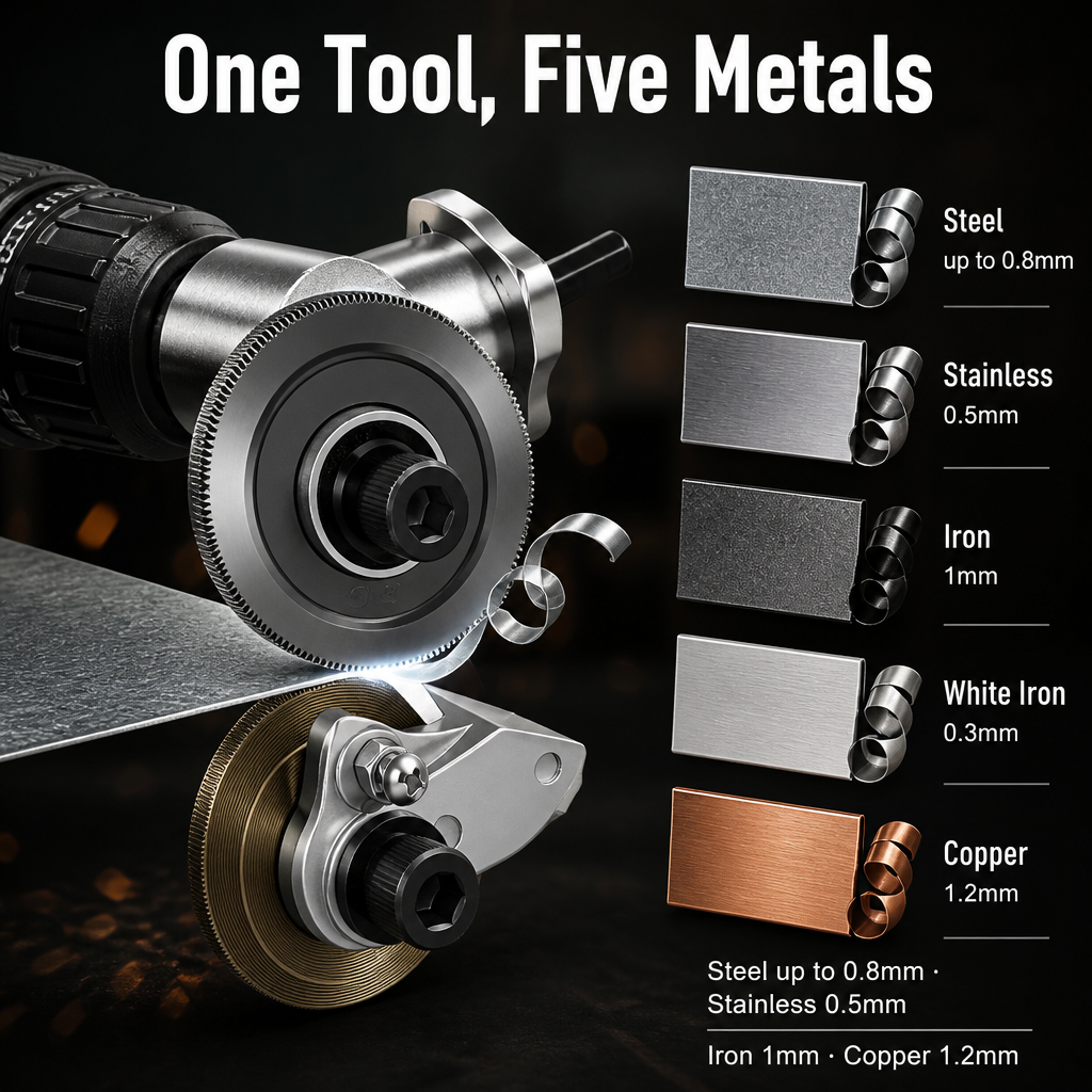 BladePulse™ — Turn Any Drill Into a Spark-Free Sheet-Metal Cutter