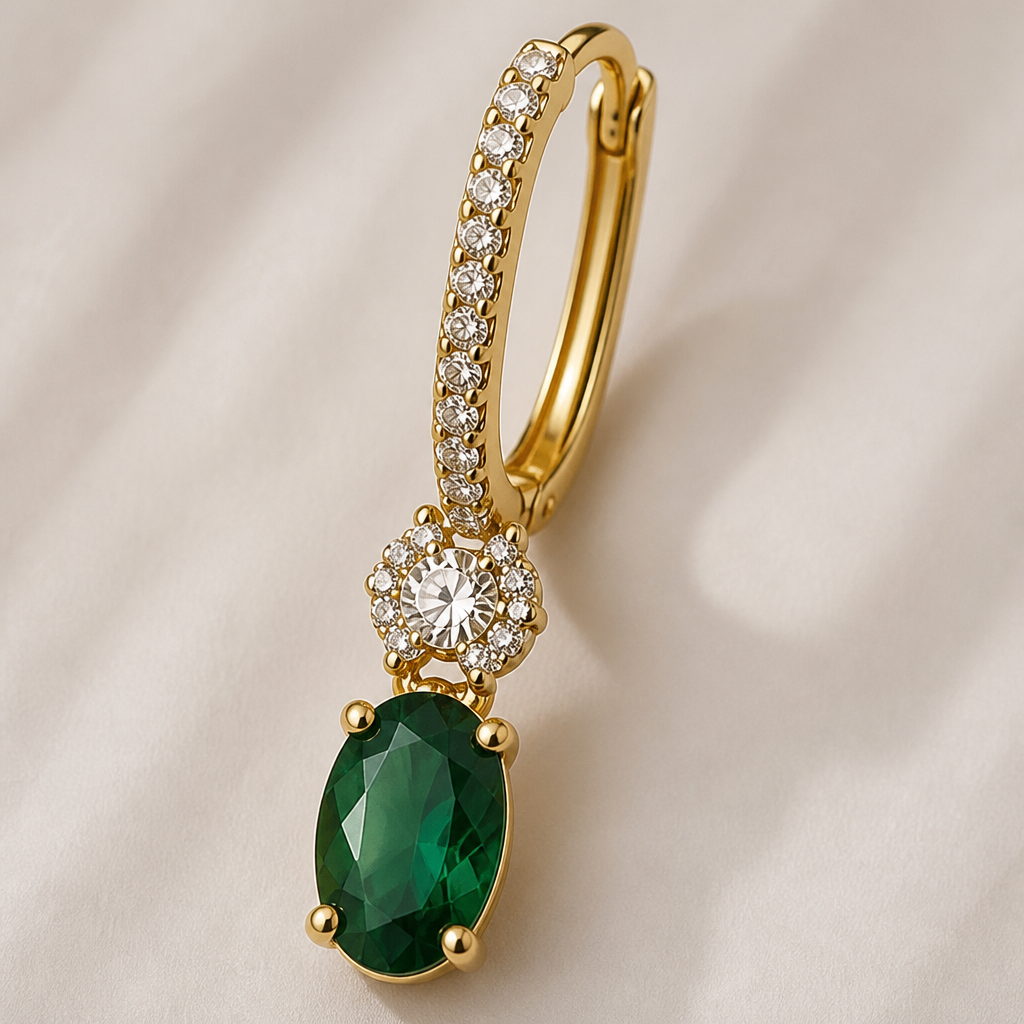 SolaraLuxe™ – Pavé Gold Hoop Earrings with Emerald Crystal Drop