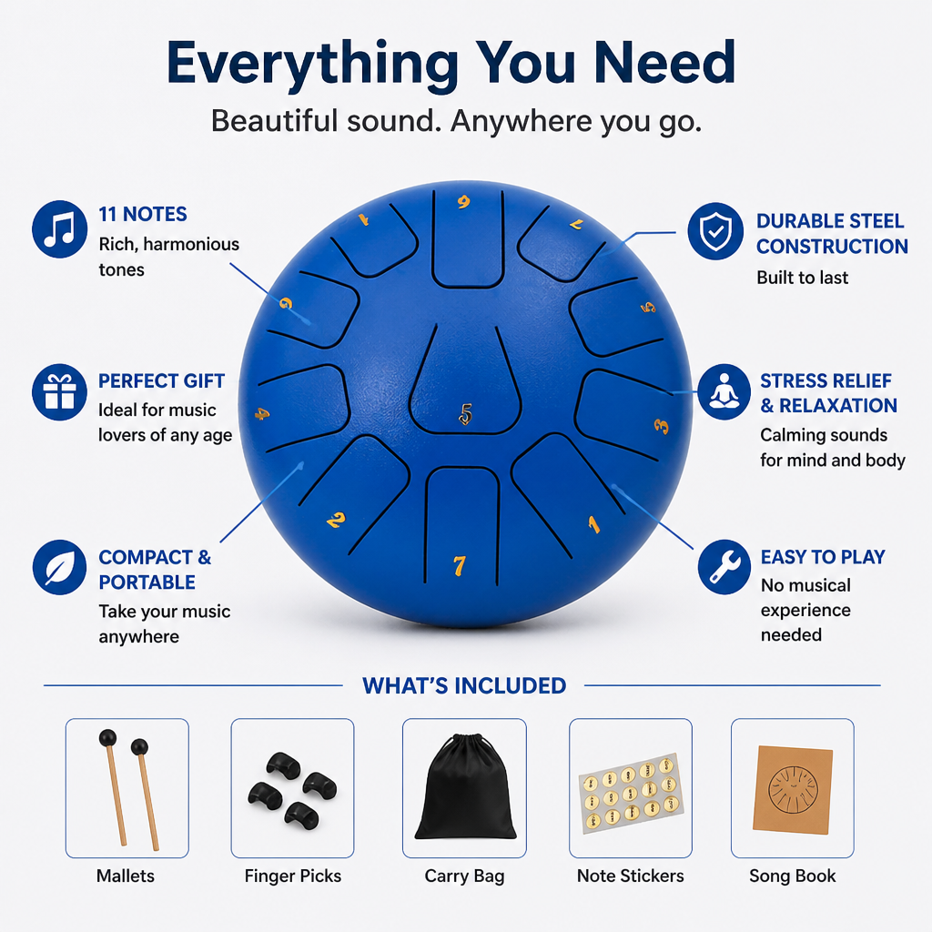SereniTone™ Steel Tongue Drum — Instantly Melt Stress and Unlock Your Creative Flow
