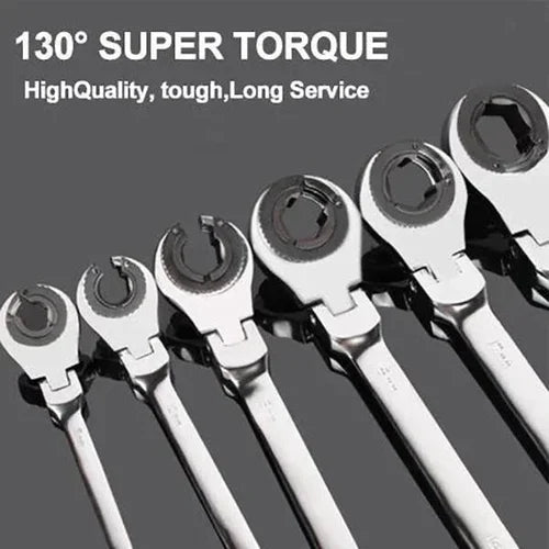 Ratchet wrench for open pipes (fixed head - flexible head 2 IN 1)