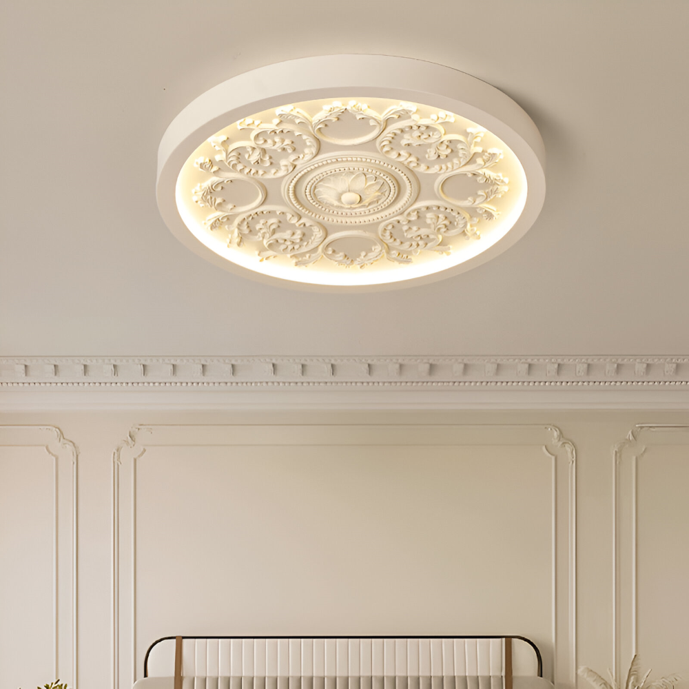 Ceiling lamp with embossed floral design – Remote dimmable control
