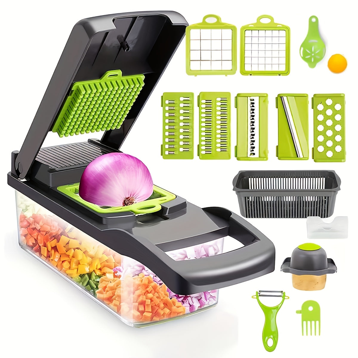16-in-1 Multi-Functional Vegetable Chopper with Collecting Container
