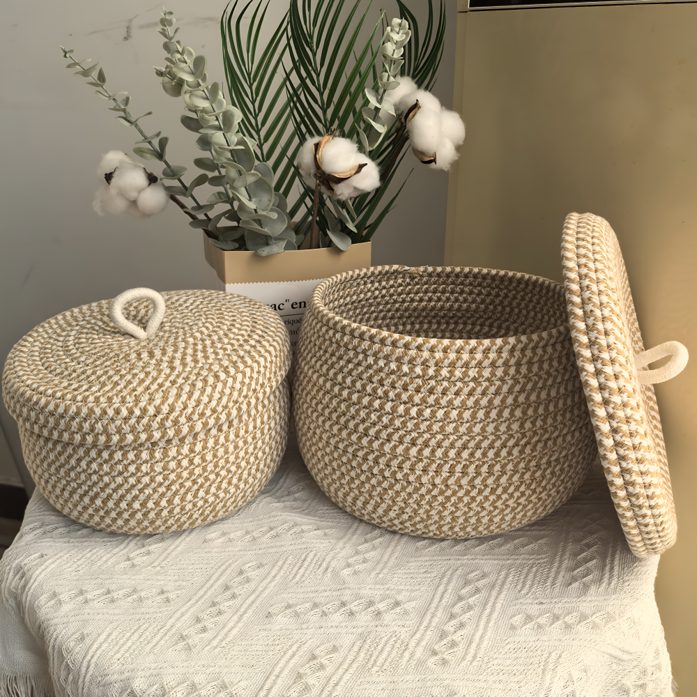 Handwoven Storage Basket | Round Woven Basket | Boho Style | CasaWeave