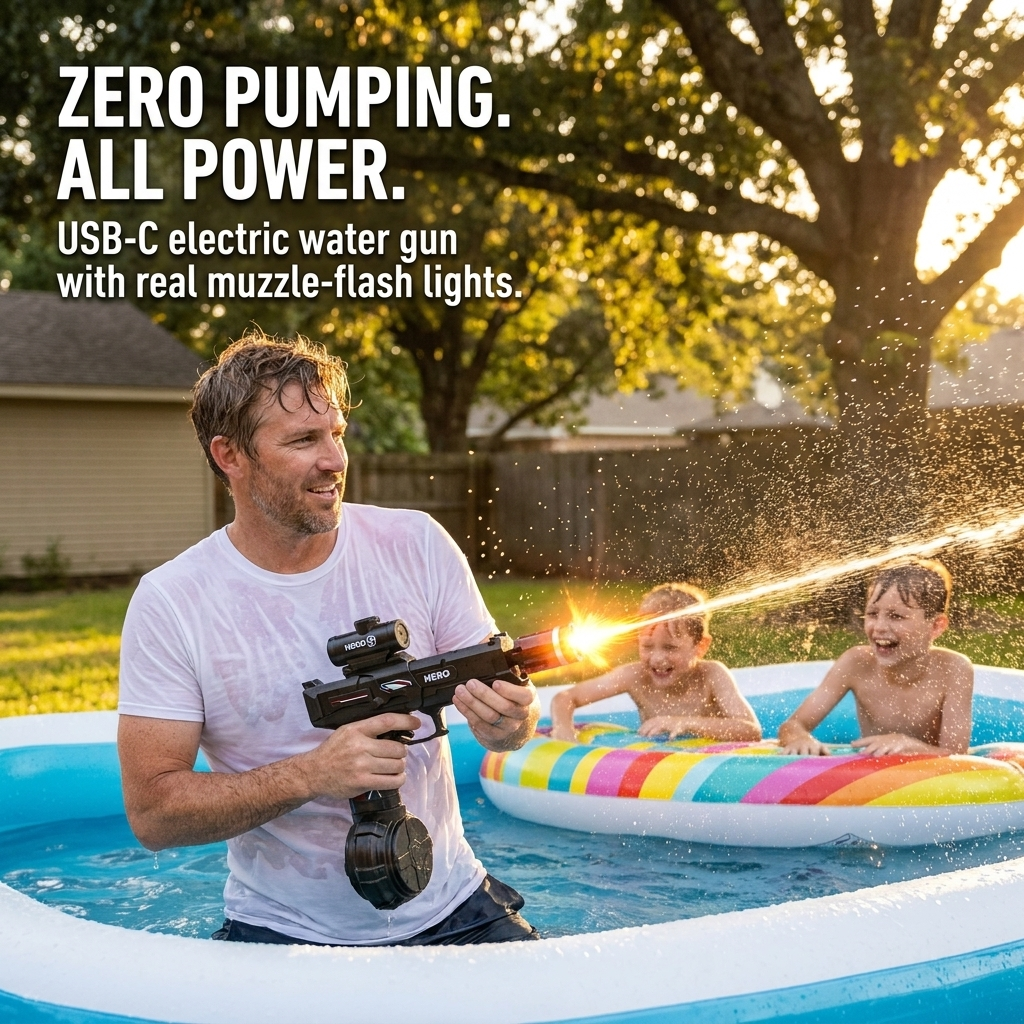 ThunderSplash™ — Drench the Backyard with Zero Pumping, USB-C Power & Muzzle-Flash Lights