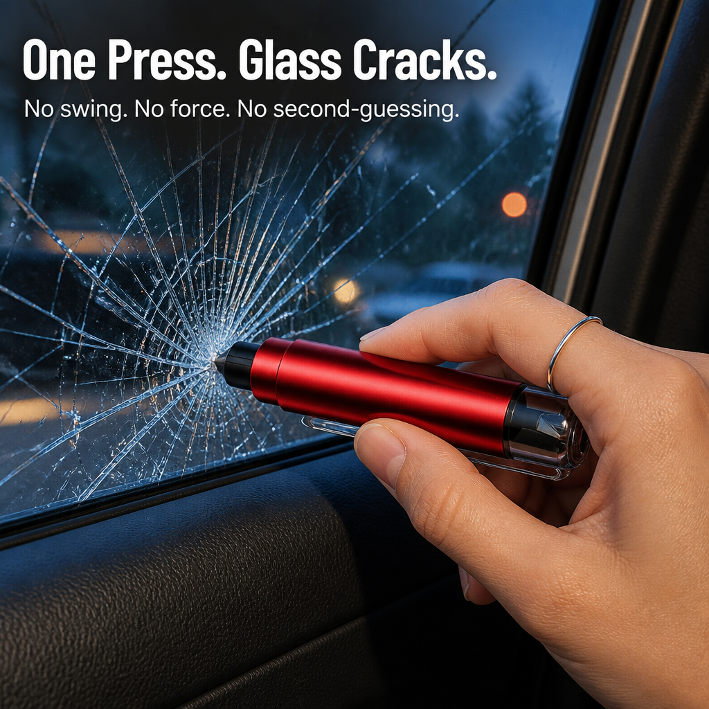 VeroGuard™ — Press Once to Shatter Glass and Cut Your Seatbelt Free