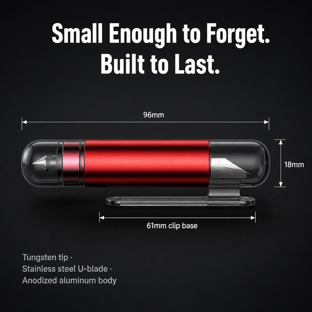 VeroGuard™ — Press Once to Shatter Glass and Cut Your Seatbelt Free
