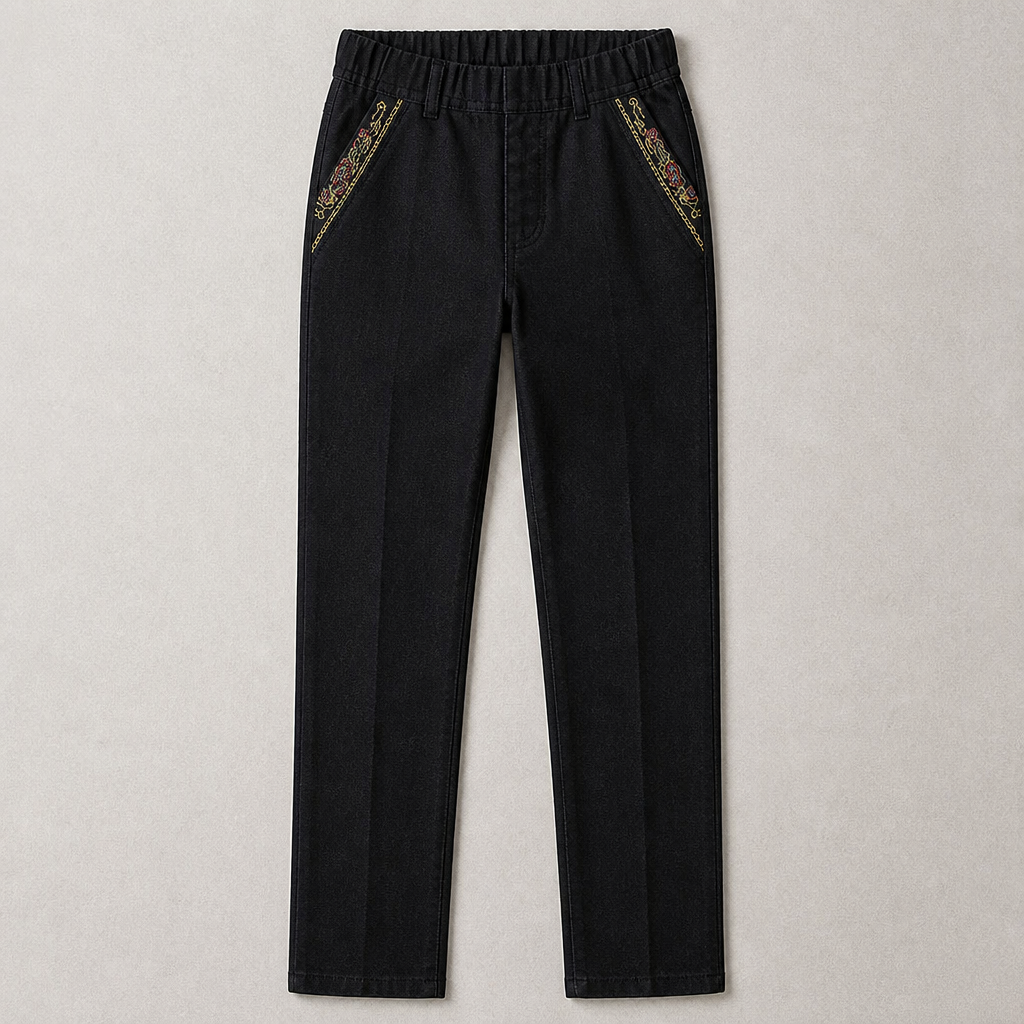 SculptEase™ – Pull-On Stretch Straight Leg Jeans with Embroidered Pockets