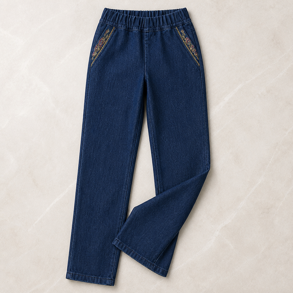 SculptEase™ – Pull-On Stretch Straight Leg Jeans with Embroidered Pockets