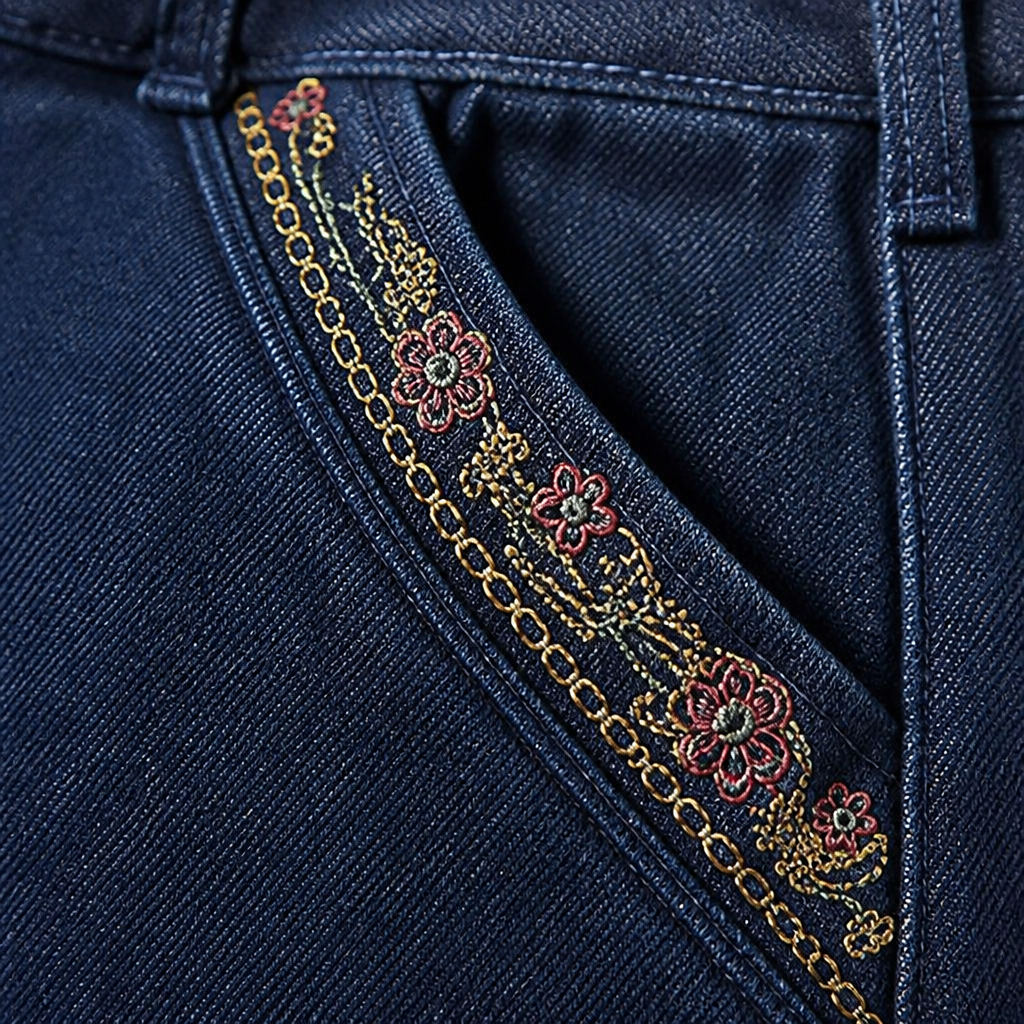 SculptEase™ – Pull-On Stretch Straight Leg Jeans with Embroidered Pockets