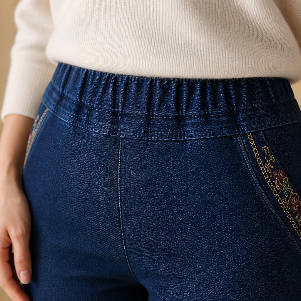SculptEase™ – Pull-On Stretch Straight Leg Jeans with Embroidered Pockets