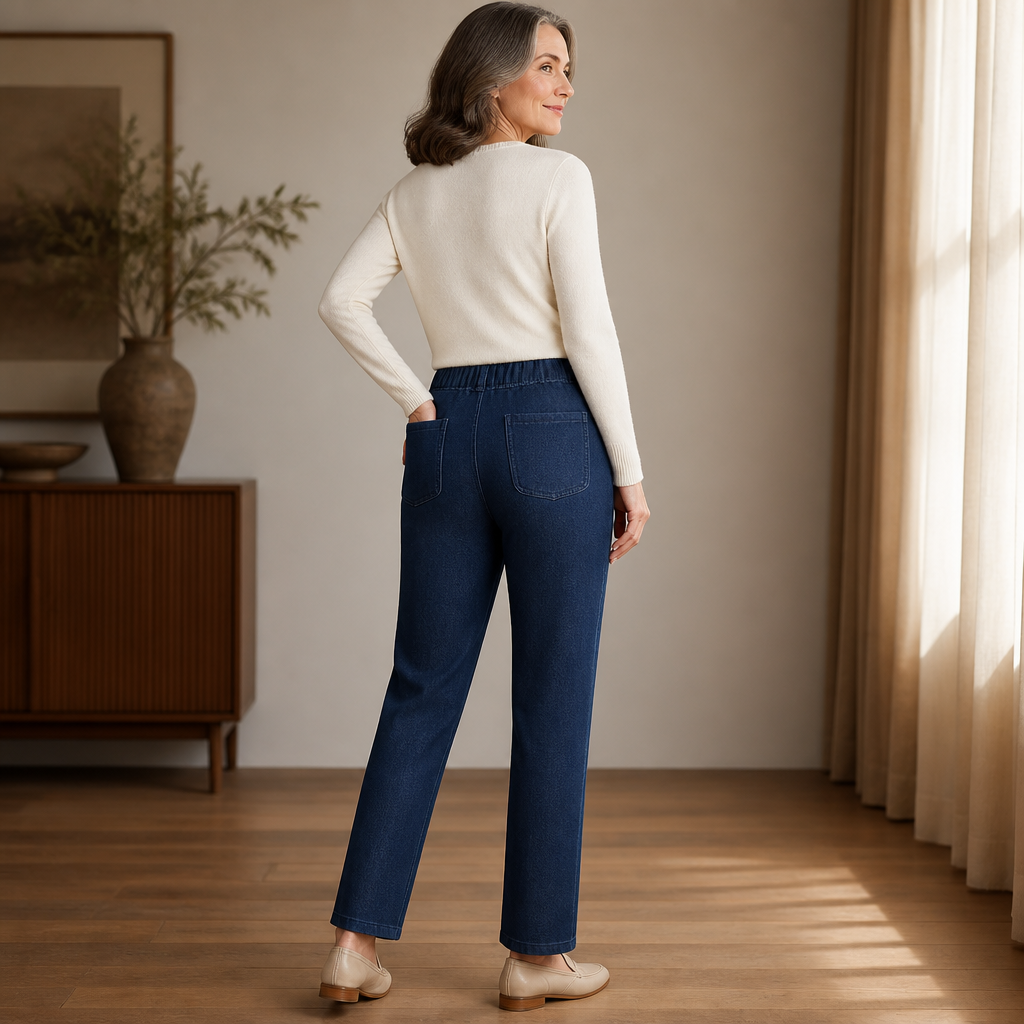 SculptEase™ – Pull-On Stretch Straight Leg Jeans with Embroidered Pockets