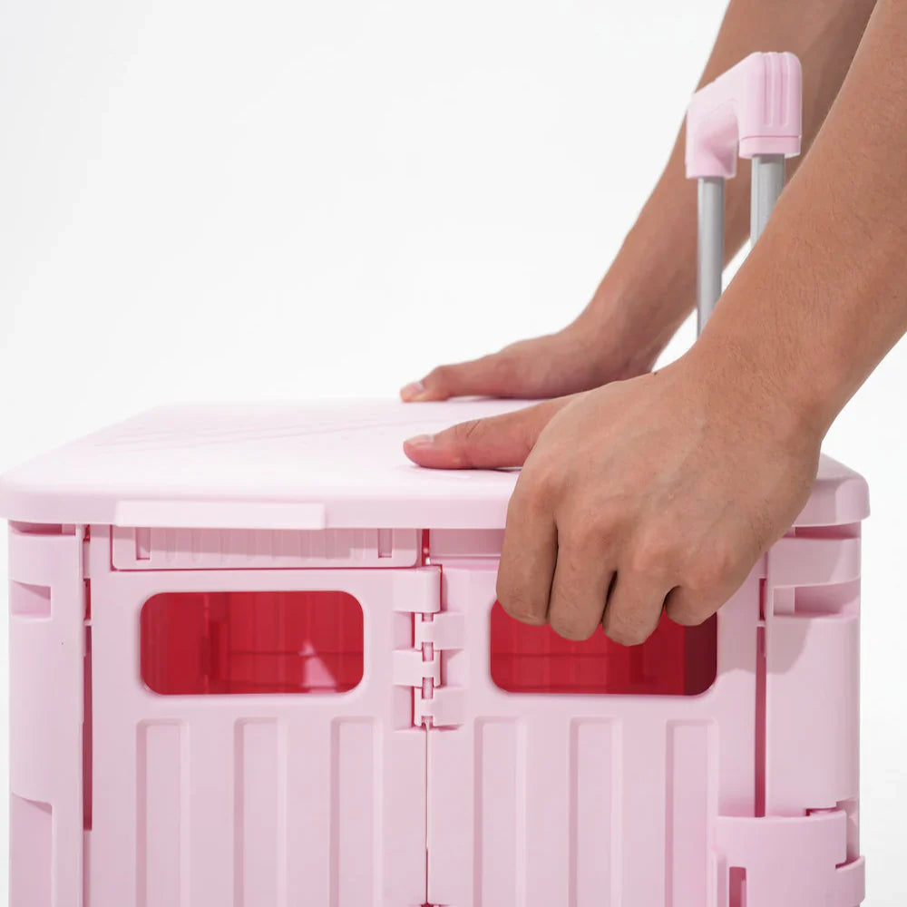 Folding Storage Bin on Wheels for Stairs or Smooth Surfaces