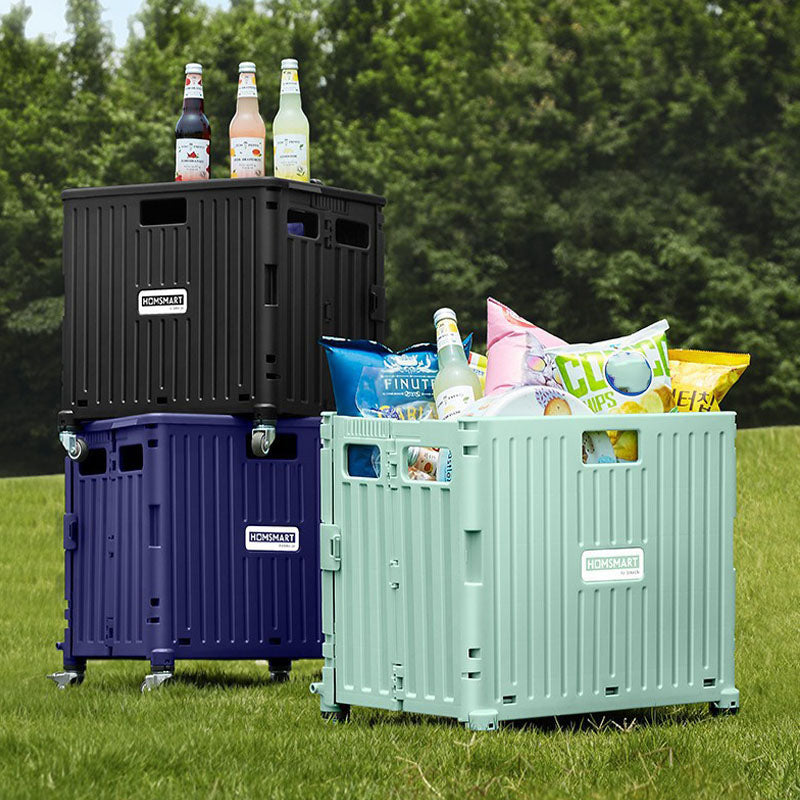 Folding Storage Bin on Wheels for Stairs or Smooth Surfaces