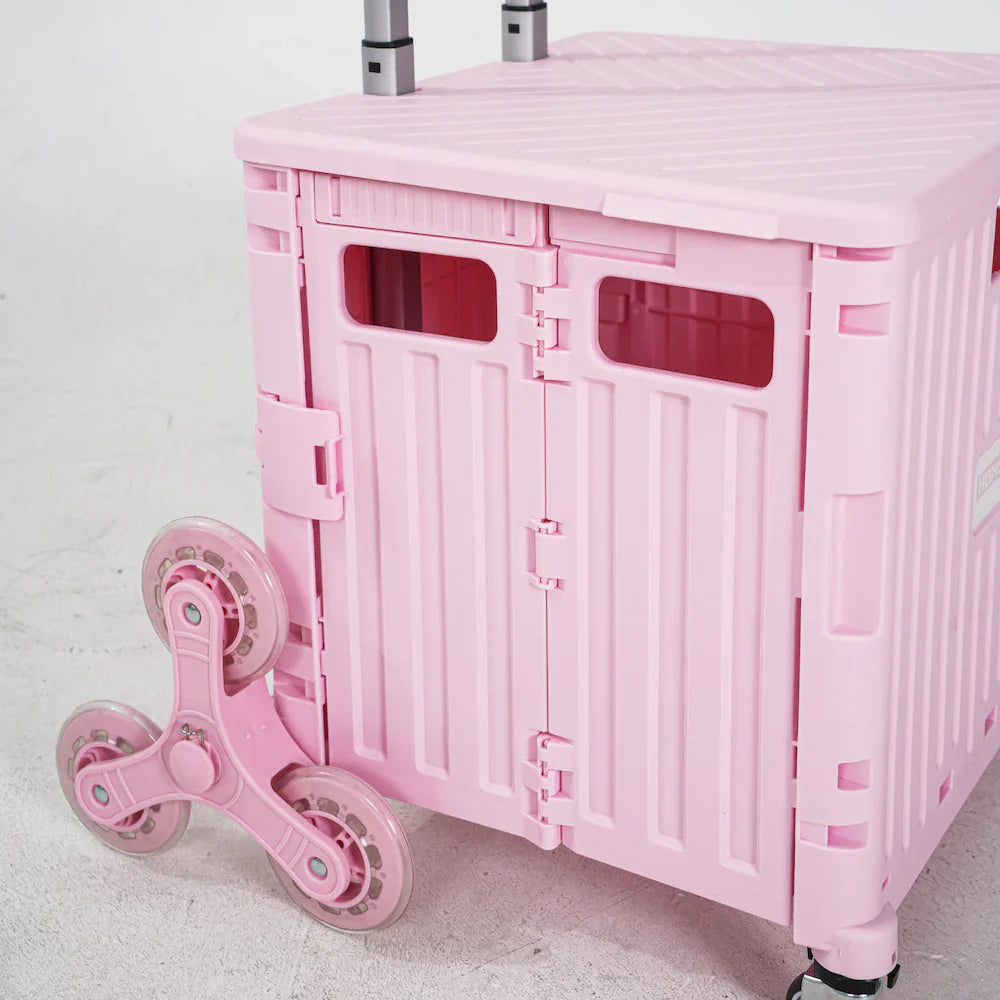Folding Storage Bin on Wheels for Stairs or Smooth Surfaces