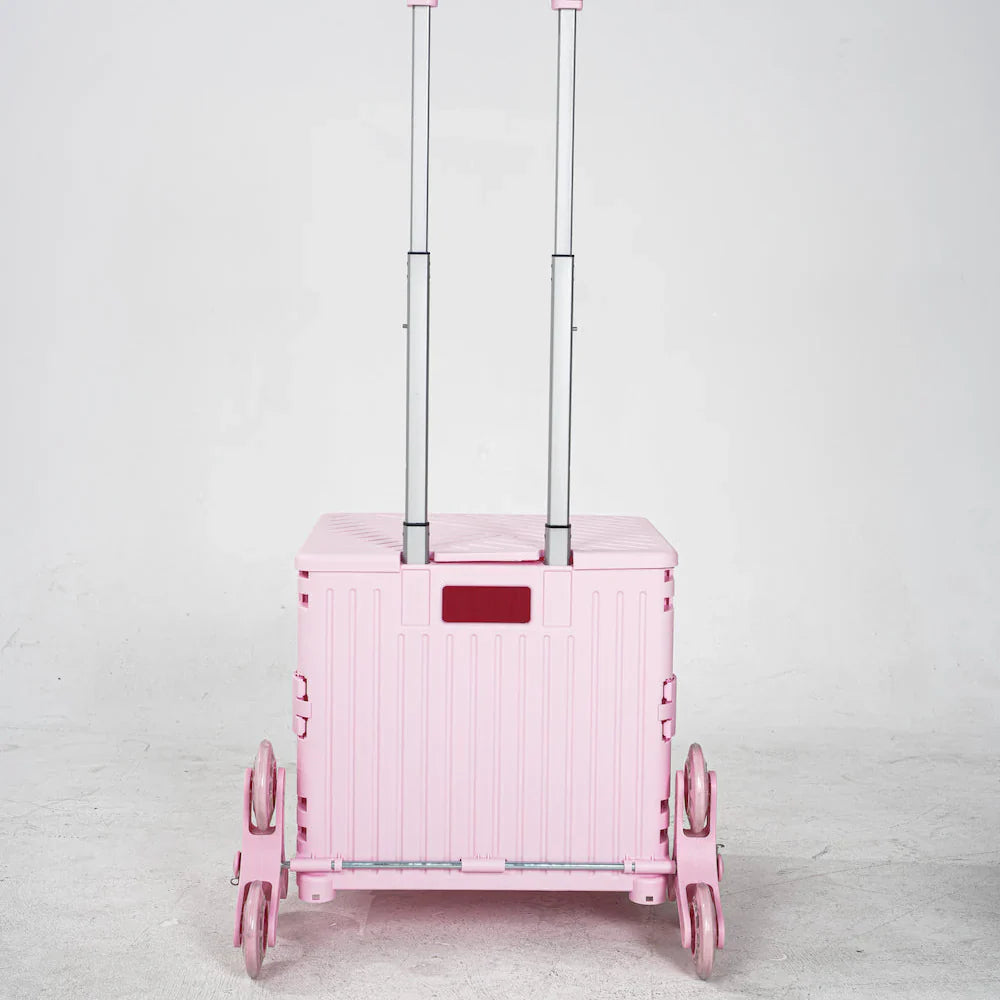 Folding Storage Bin on Wheels for Stairs or Smooth Surfaces