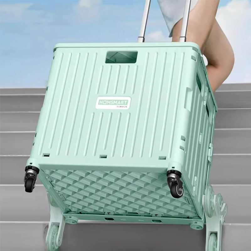Folding Storage Bin on Wheels for Stairs or Smooth Surfaces