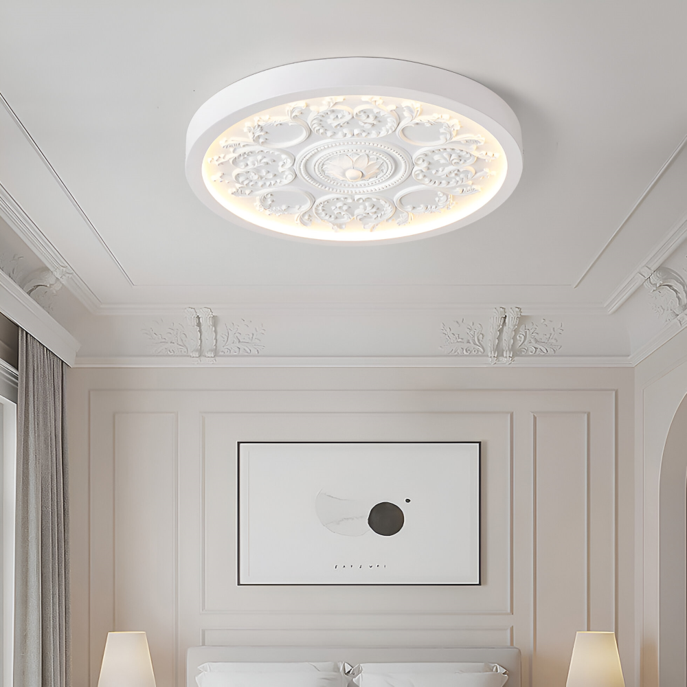 Ceiling lamp with embossed floral design – Remote dimmable control