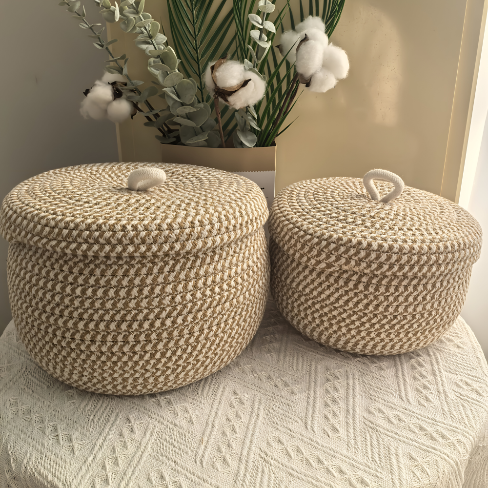 Handwoven Storage Basket | Round Woven Basket | Boho Style | CasaWeave