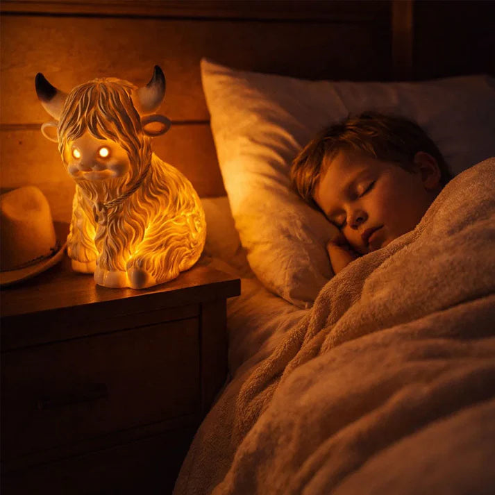 Highland Cattle Night Lamp Crafted from Resin – Decorative Lighting with Cozy Amber Glow