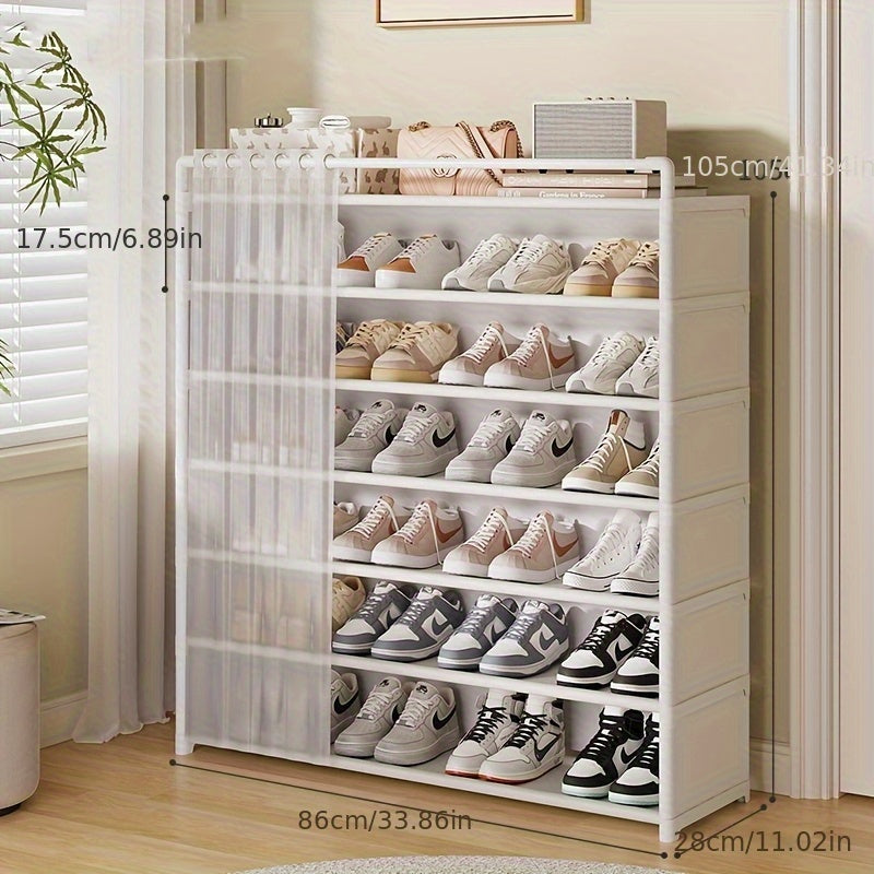 Foldable Shoe Rack with Dust Cover Curtain