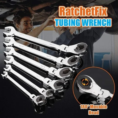 Ratchet wrench for open pipes (fixed head - flexible head 2 IN 1)