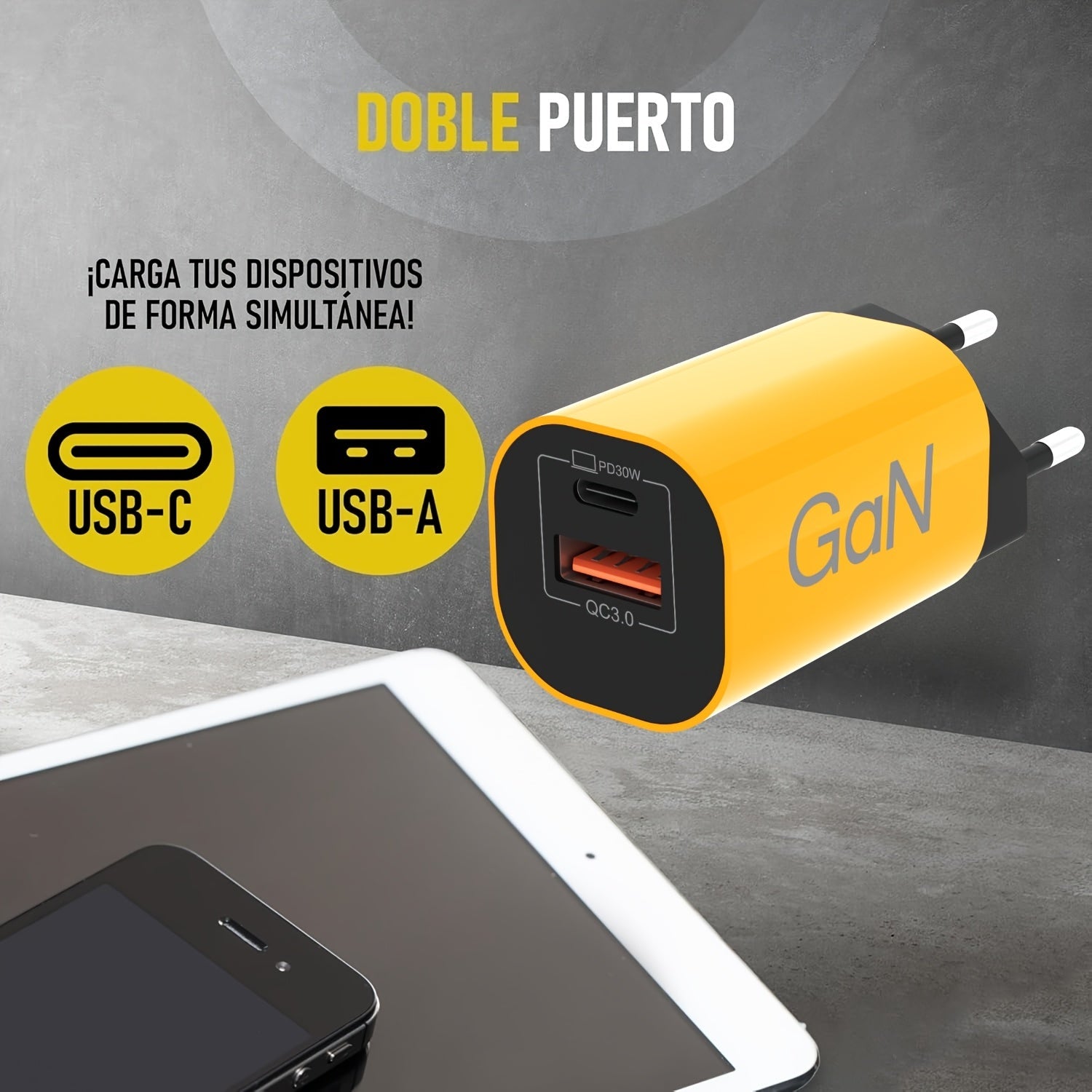 30W Dual-Port USB-C Charger with GaN Technology