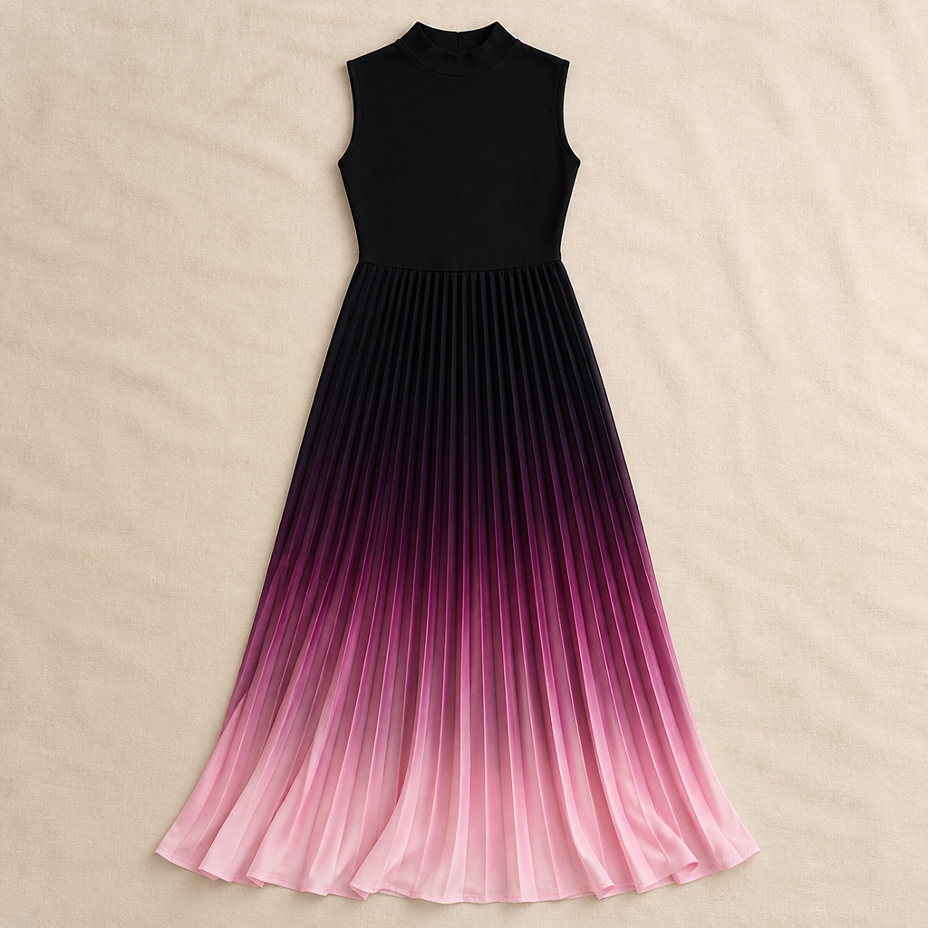 LioraMist™ – Sleeveless Ombre Pleated Maxi Dress with Hidden Pockets